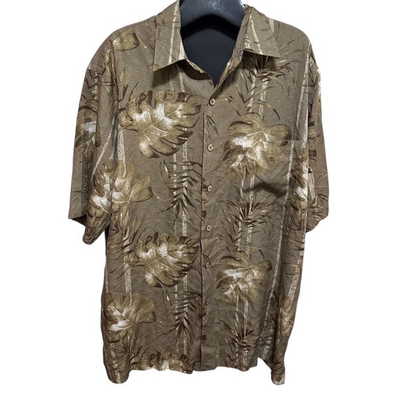Stylish Men’s Large Caribbean Rayon Shirt – Brown Leaf Pattern, Short Sleeve - Picture 1 of 9